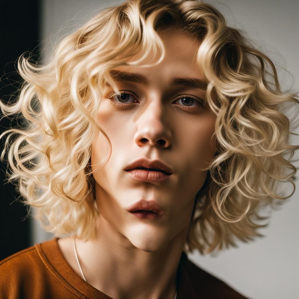 Young Man with Blonde Curls and Septum Ring