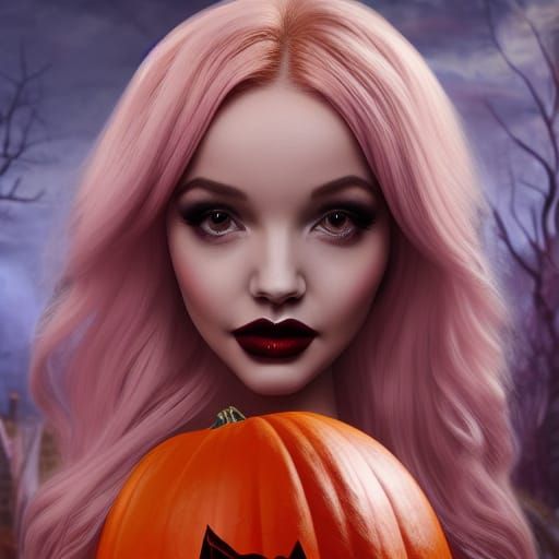 Dove Cameron Halloween Pumpkin in Detailed Matte Painting