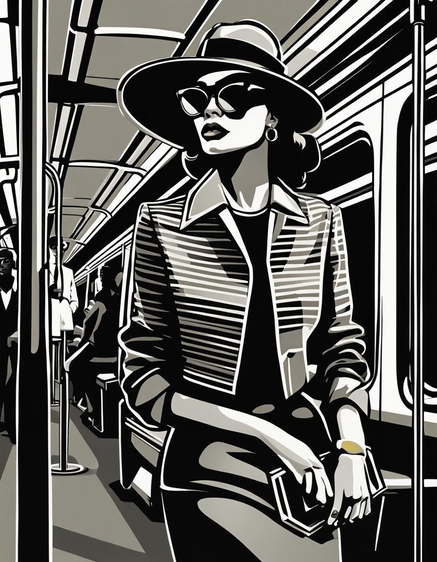 Melanin Woman on Subway in Retro Illustration Style