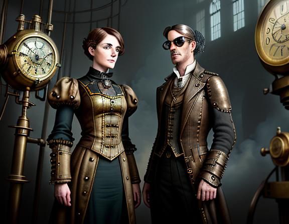 Steampunk Twins in Time Machine: Cinematic Concept Art
