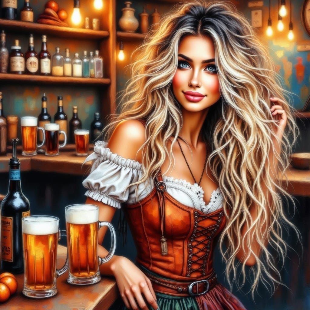 Oktoberfest Celebration: Blonde Woman in Watercolor Style