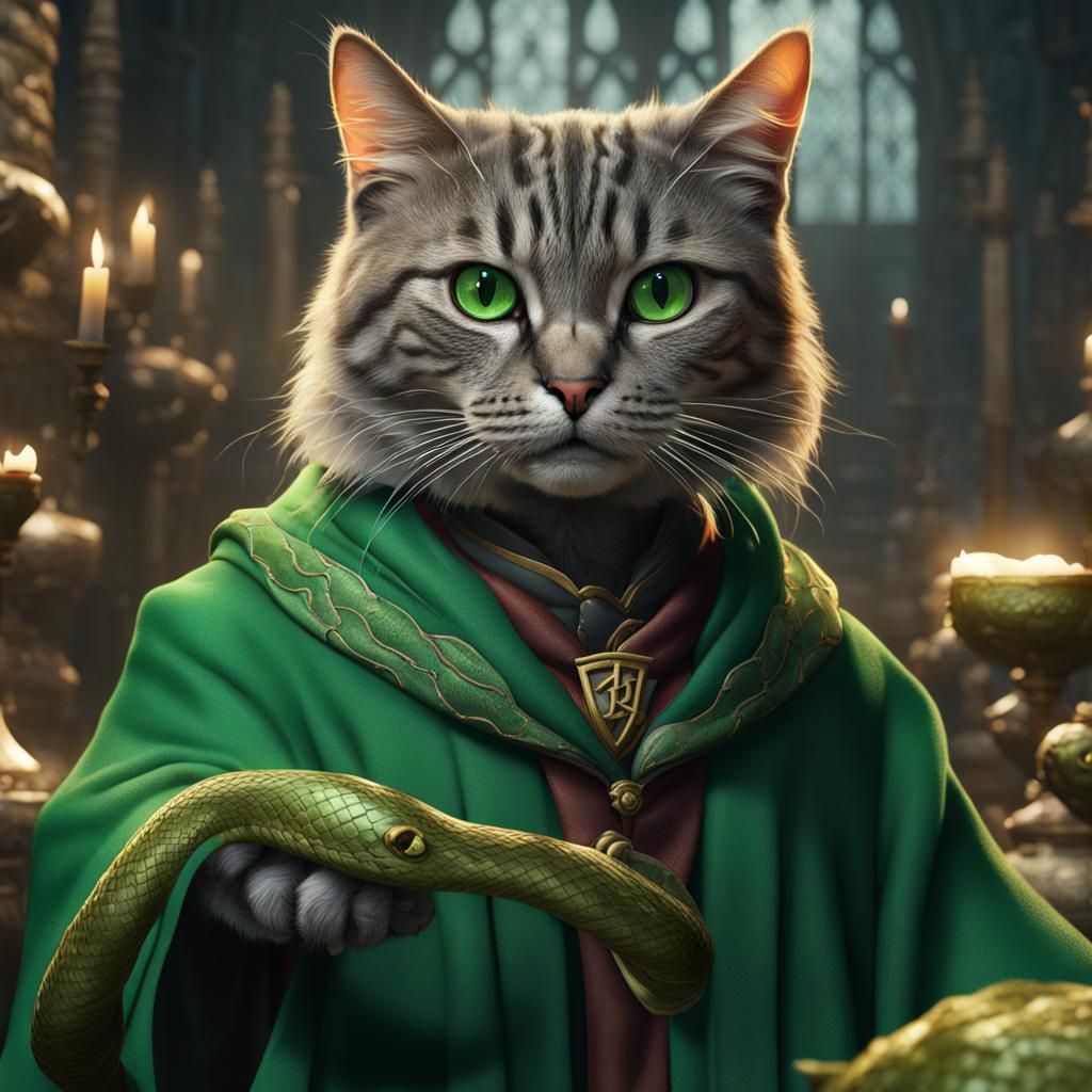 Harry Potter Cat in Slytherin Robes