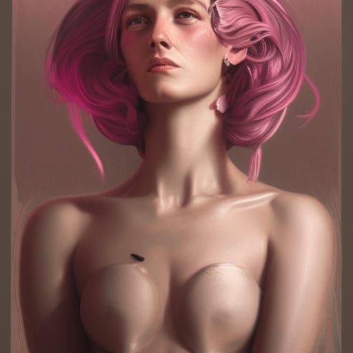 Medusa Portrait in Pink Cement, Art Nouveau Style