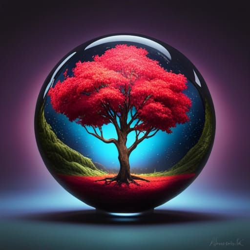 Tree in Glass Globe: Hyperdetailed Art Nouveau Concept