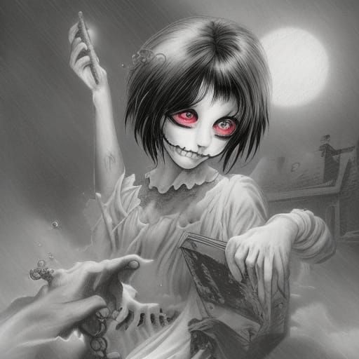 Creepy Horror Girl in Ethereal Fantasy Style