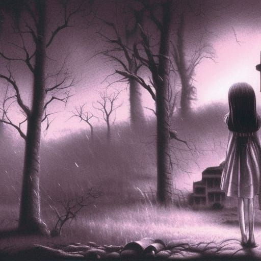 Creepy Blood Horror Girl in Ethereal Style