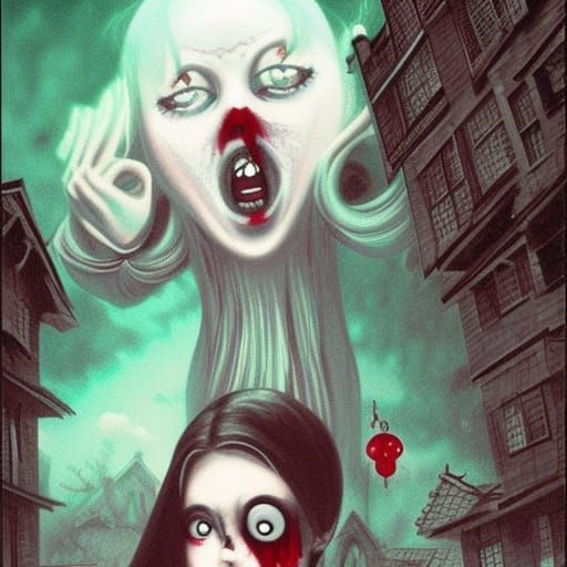 Creepy Horror Girl in Manga Style