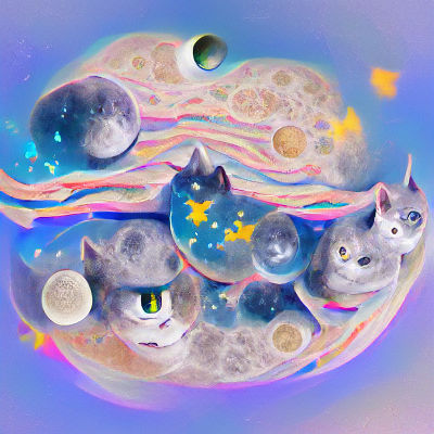 Cosmic Cat Floating in Galaxy Dreamscape