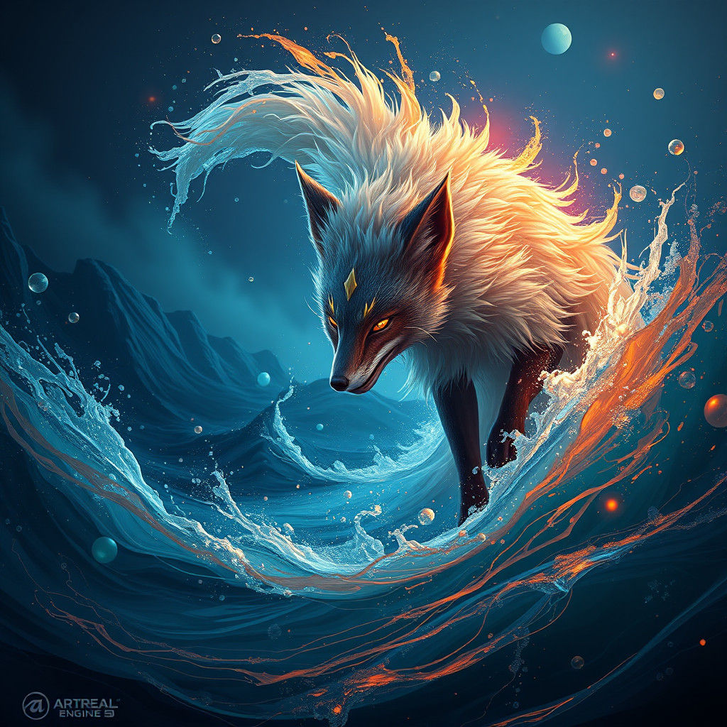 Fantastical Ocean Fox: Detailed Matte Painting