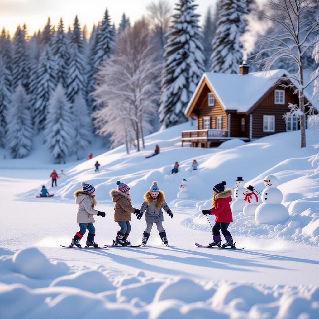 Winter Fun by Nordic Cabin: Serene Nostalgic Scene