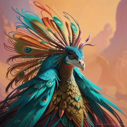 Dragon Peacock Woman in Abstract Expressionism Style