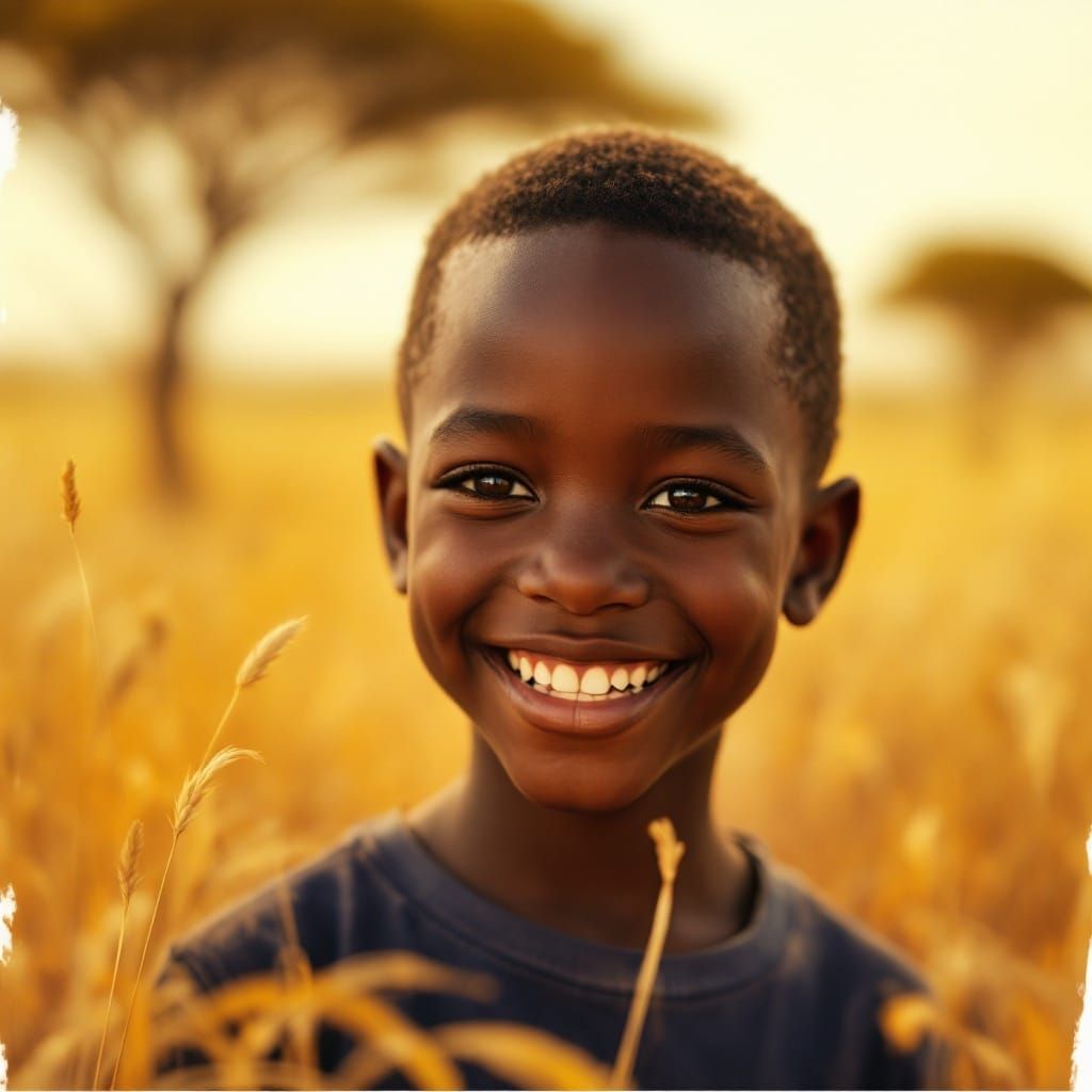 Hopeful Young Boy in Dreamy African Landscape