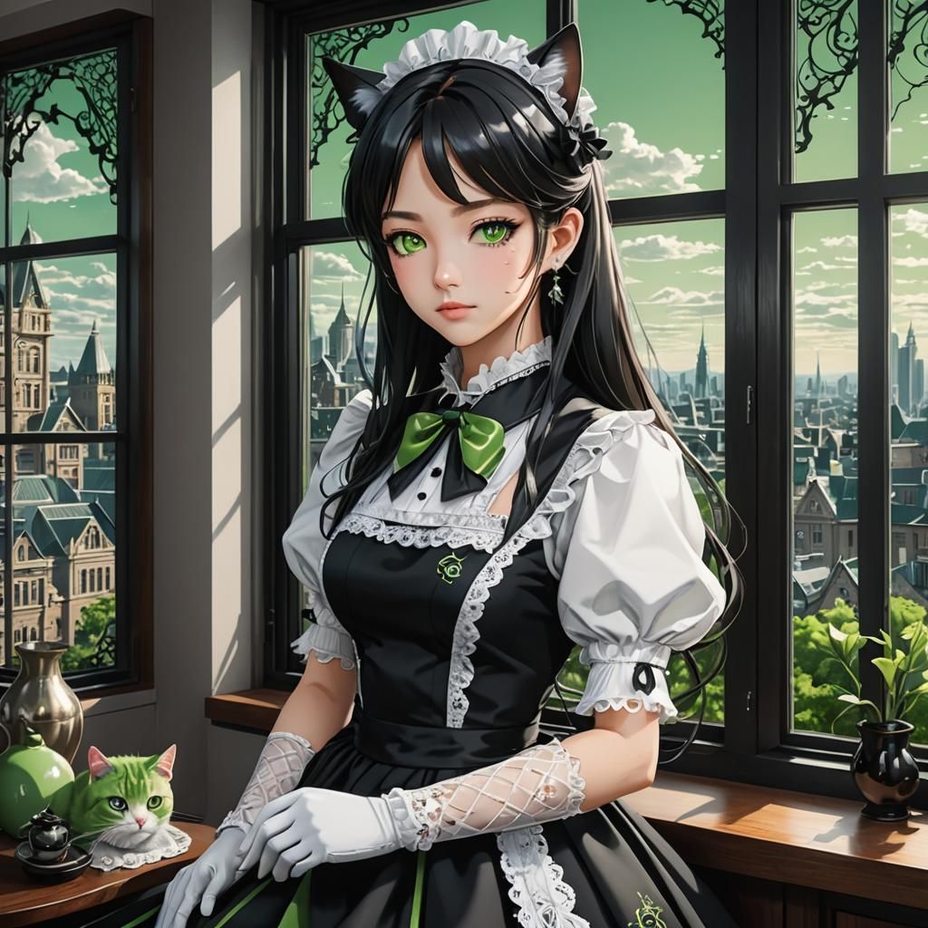 Anime Woman with Cat Eyes in Penthouse