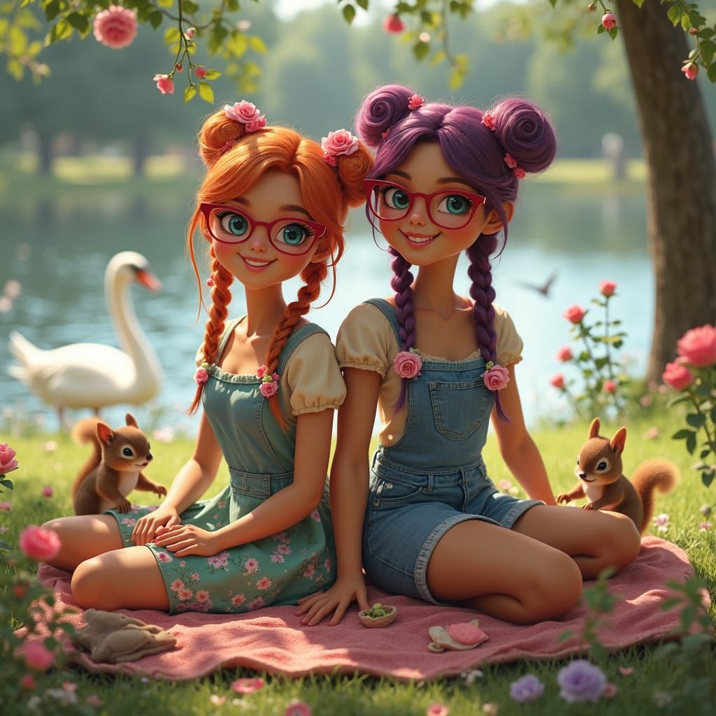 Rose Adorned Women in Lakeside Park