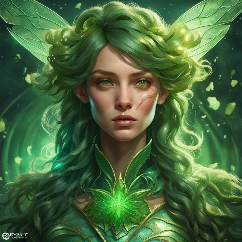 Beautiful Green Fairy Portrait in Hyperdetailed Style