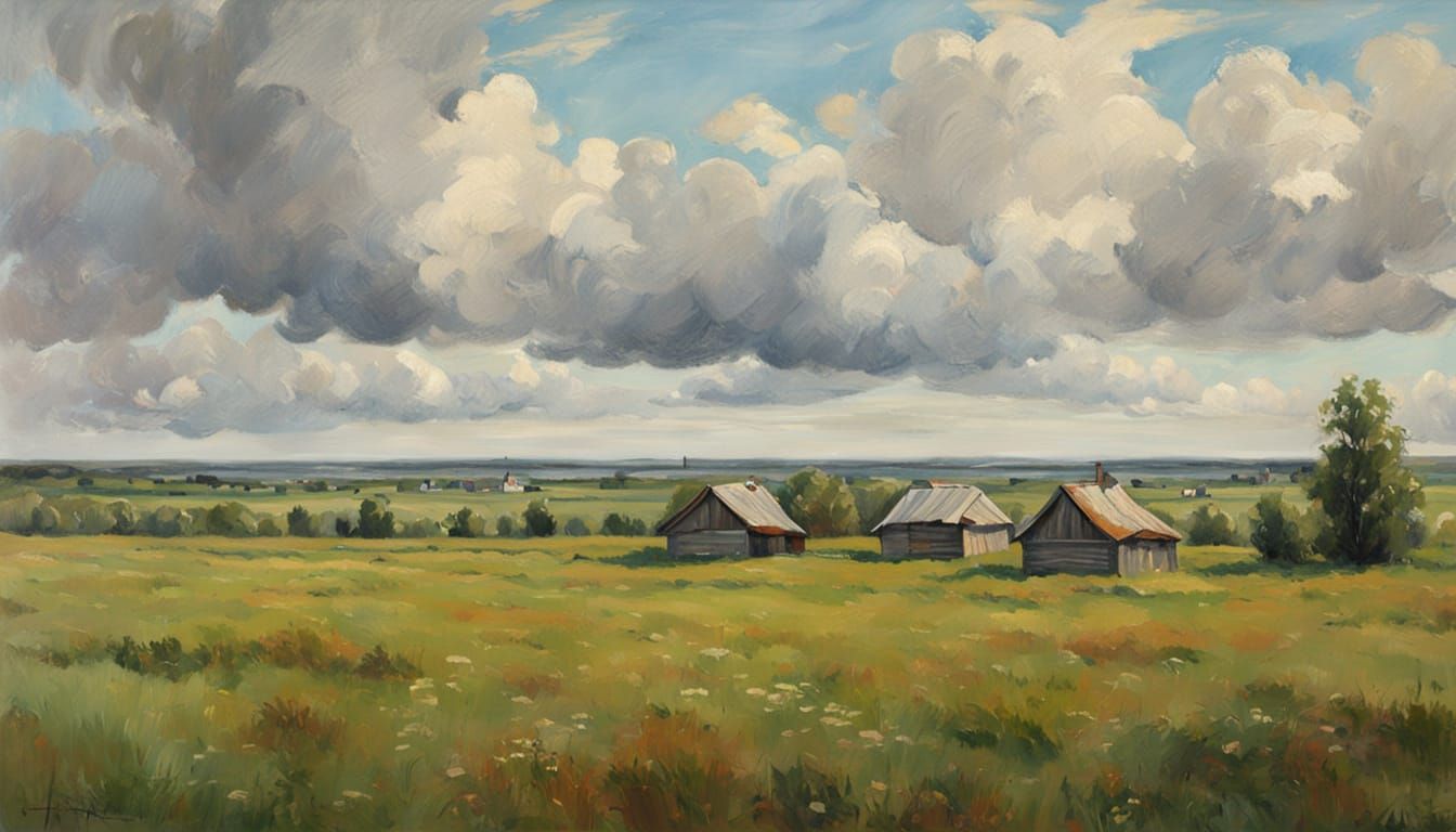 Russian Meadow Oil Painting in Levitan Style