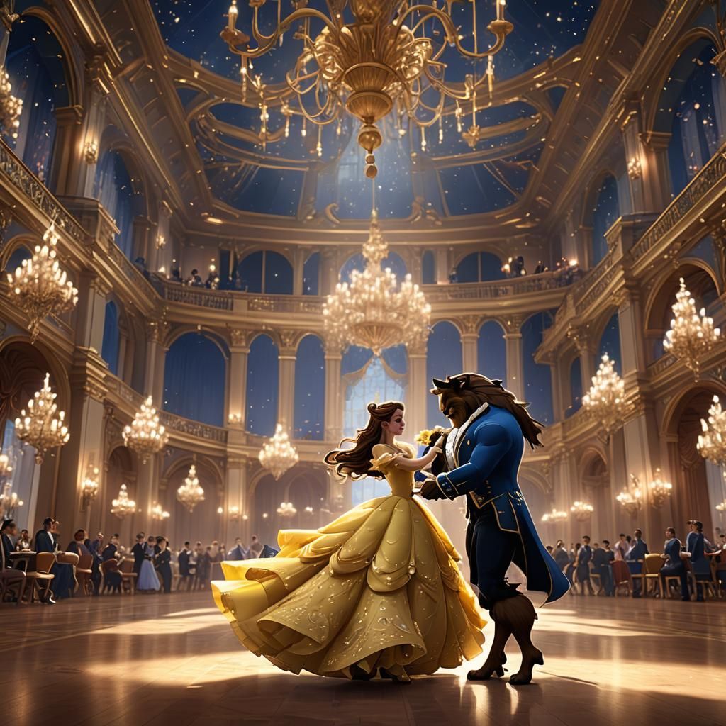 Belle and Beast Ballroom Dance: 3D Anime Art