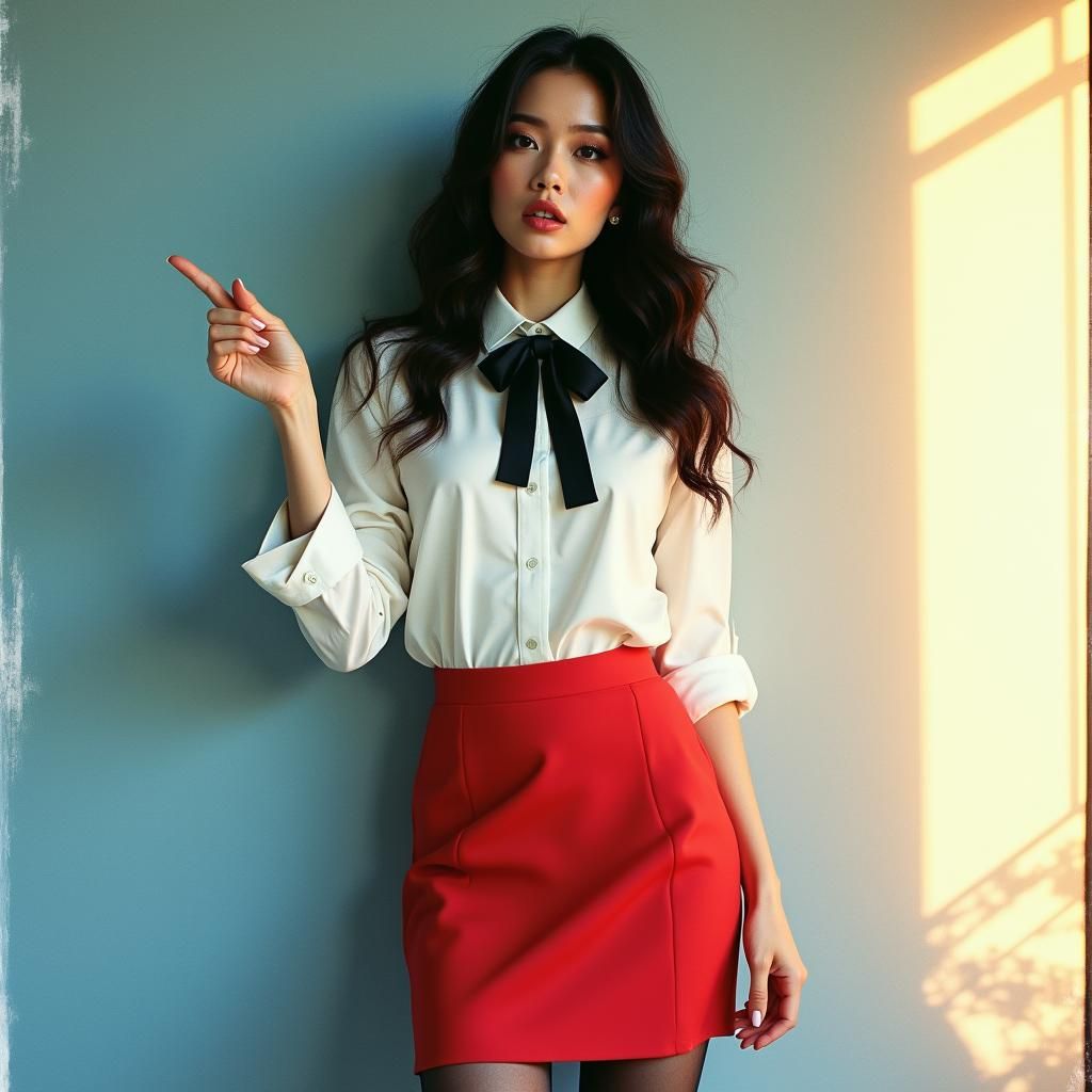 Elegant Woman Posing in Japanese Watercolor Style