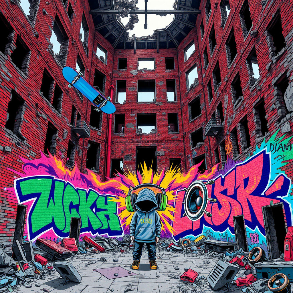 Graffiti-Covered Building in Comic Book Style