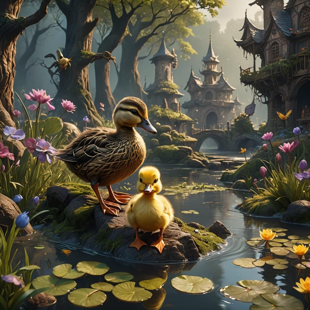 Detailed Duckling Matte Painting in Fantasy Style