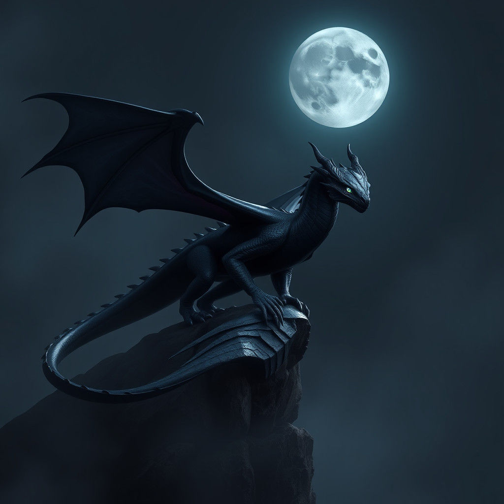 NightWing Dragon Perched on Misty Cliff