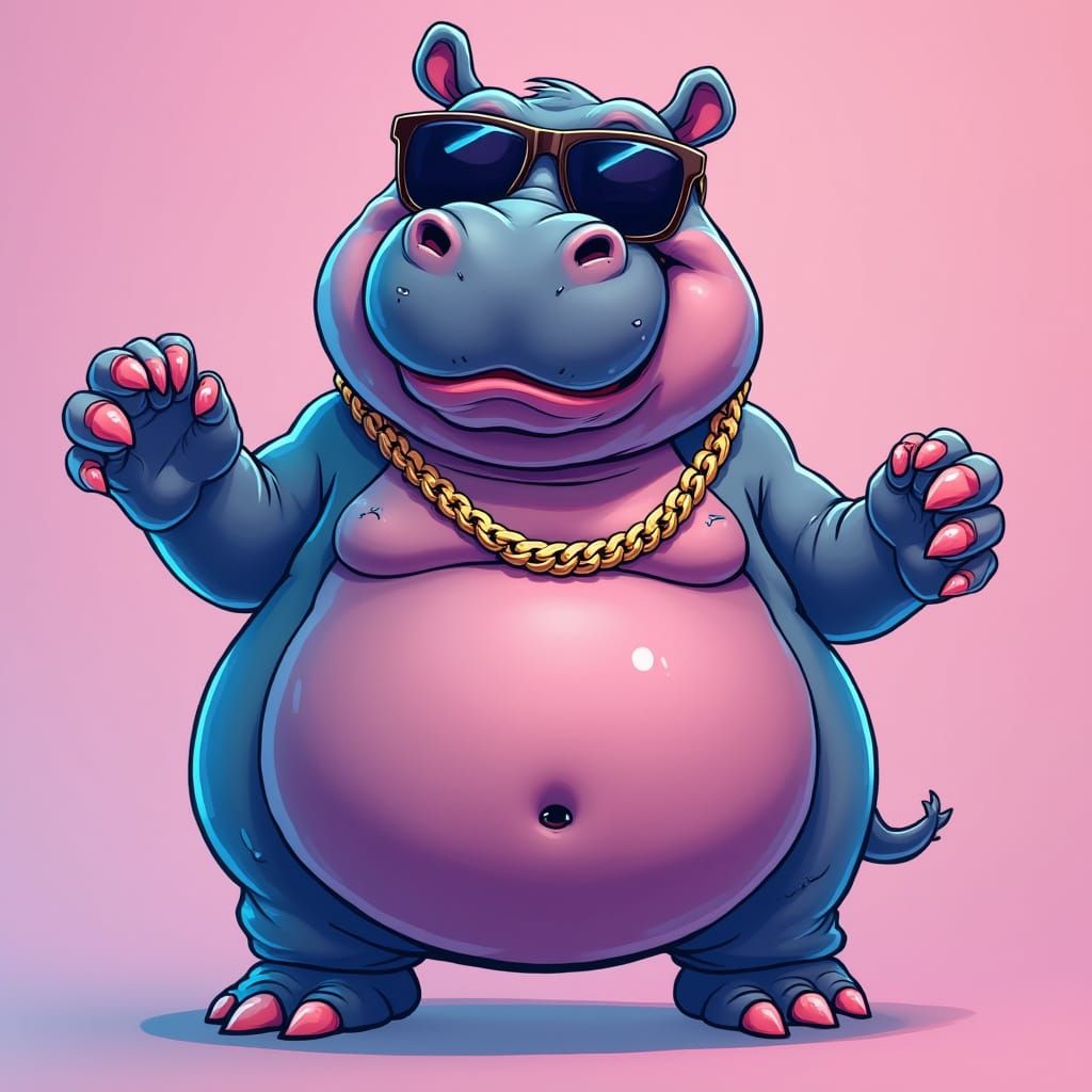 Vibrant Cartoon Hippopotamus Twerks in Bold, Whimsical Style