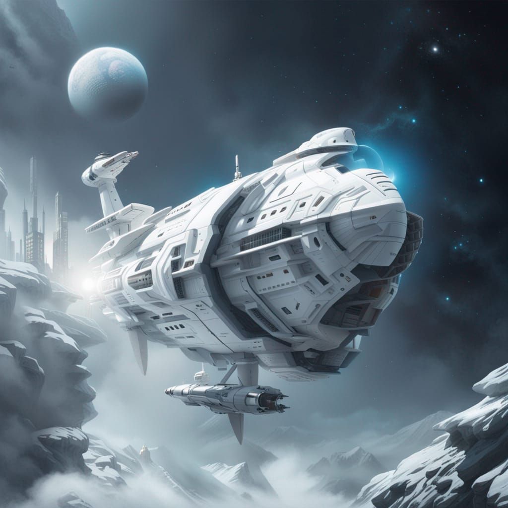 Epic White Spaceship Digital Matte Painting
