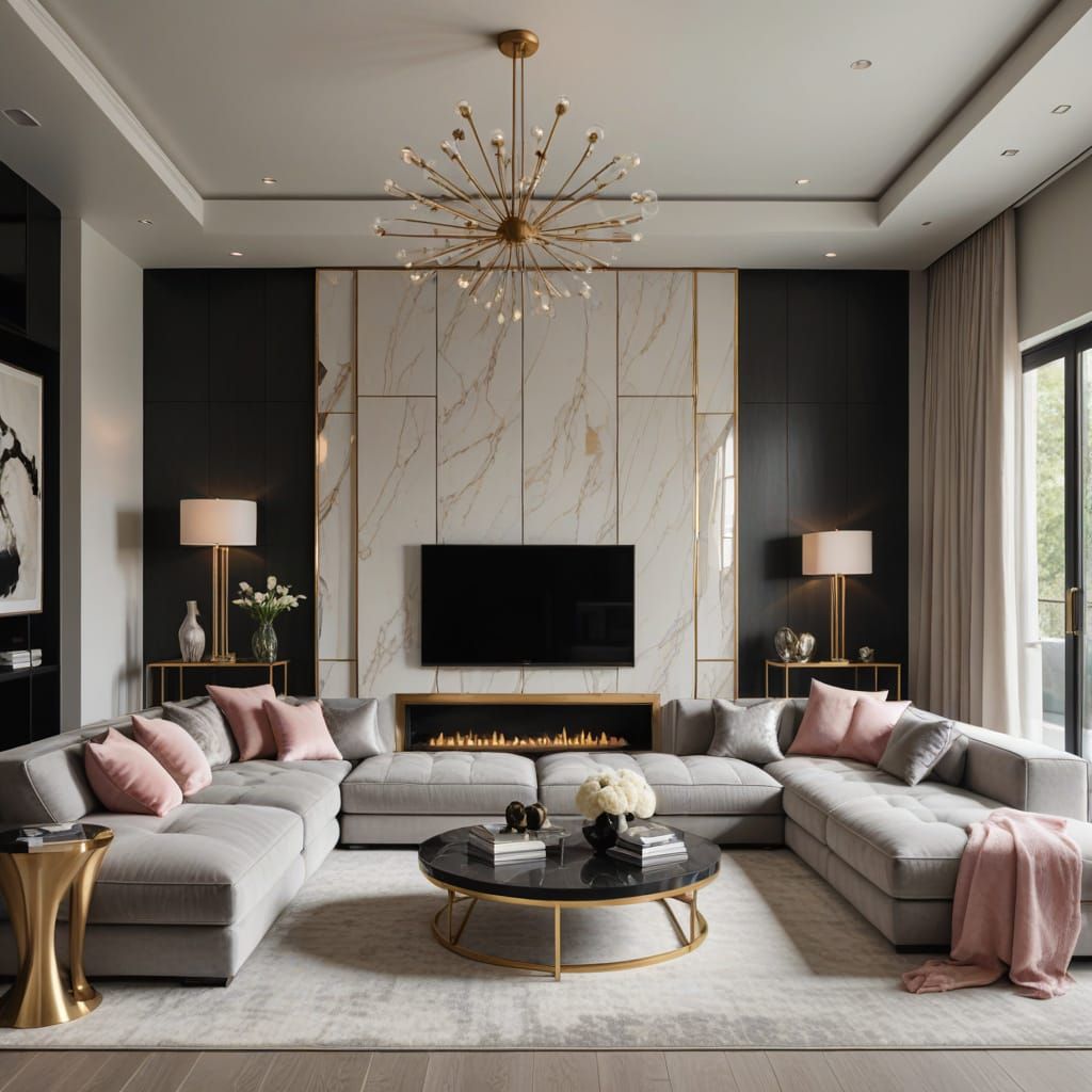 Glam Living Room with Gray Sectional Sofa
