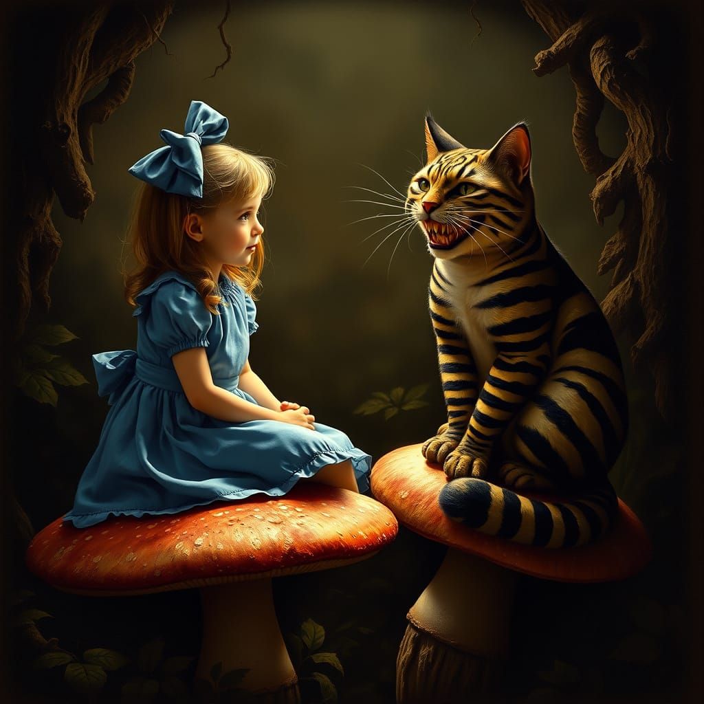 Alice Converses with the Enigmatic Cheshire Cat in a Baroque...
