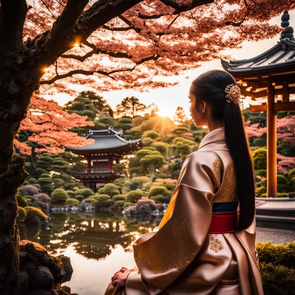 Princess in Japanese Garden at Golden Hour