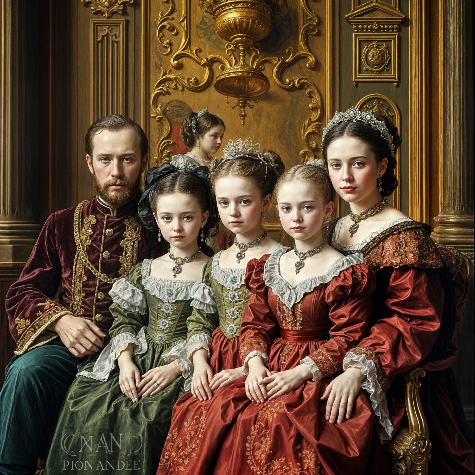 Renoir Style Royal Family Portrait with Unsettling Oil Paint...