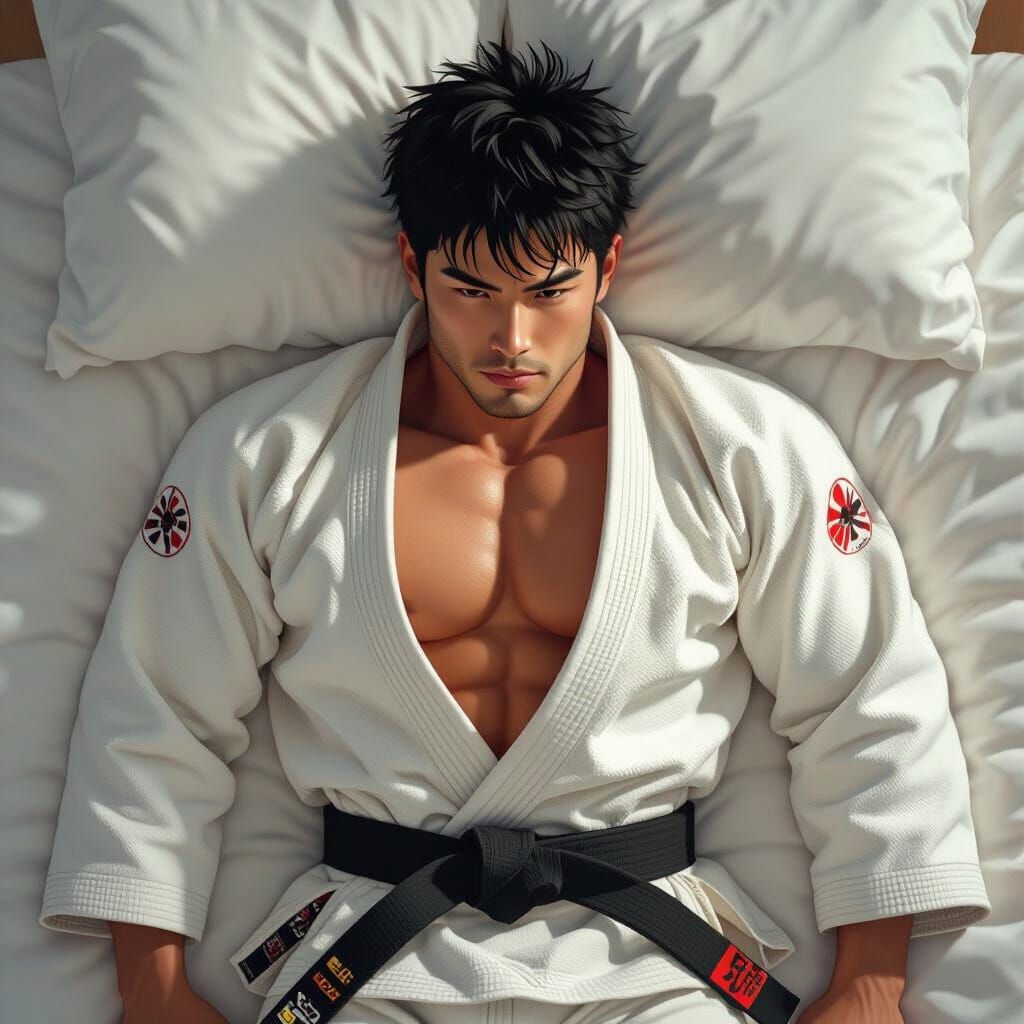 Hyperrealistic Judo Practitioner with Developed Pectoral Mus...
