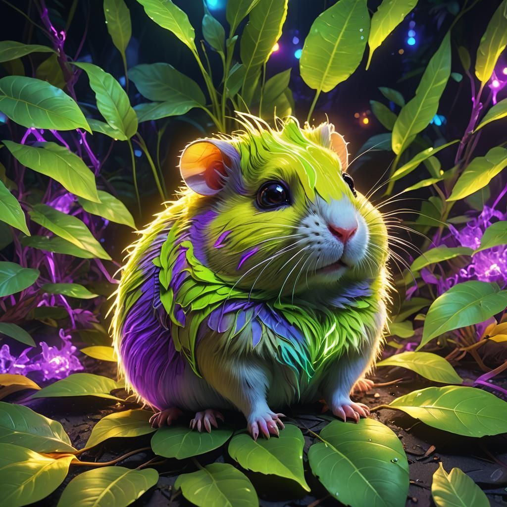 Neon Hamster with Bioluminescent Eyes in Detailed Matte Pain...