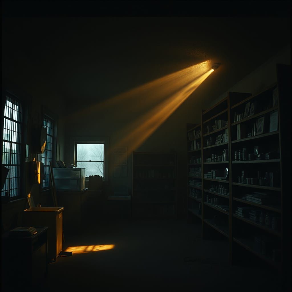 Abandoned Pawn Shop in Moonlit Desolation