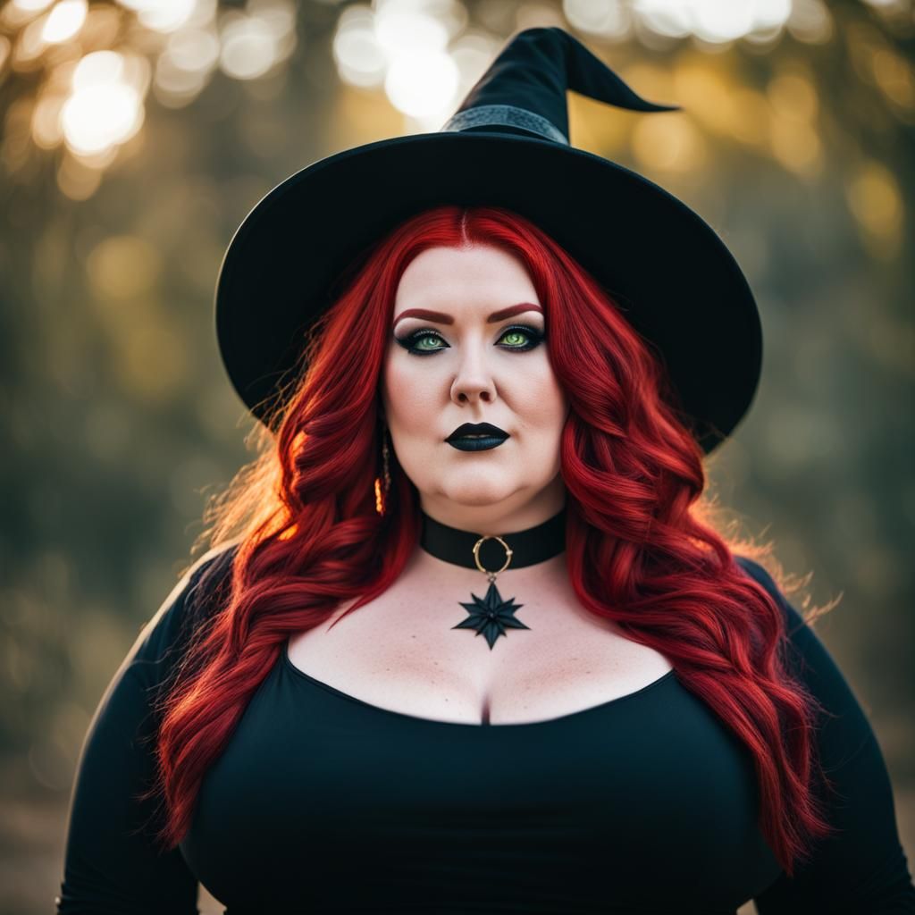 Cute Red-Haired Witch with Choker: Professional Photo