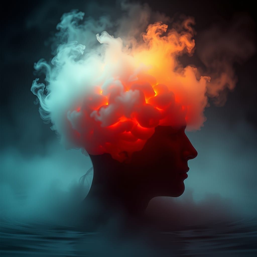 Vibrant Mist Over Dark Water: A Kaleidoscopic Mind