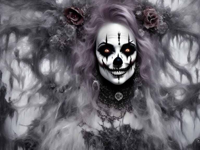 Creepy Ghost Clown Woman with Elaborate Hair
