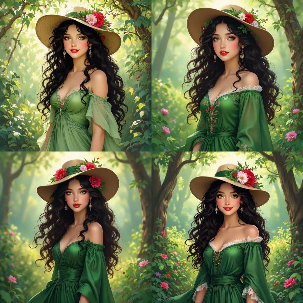 Maiden in Forest Clearing with Flowers