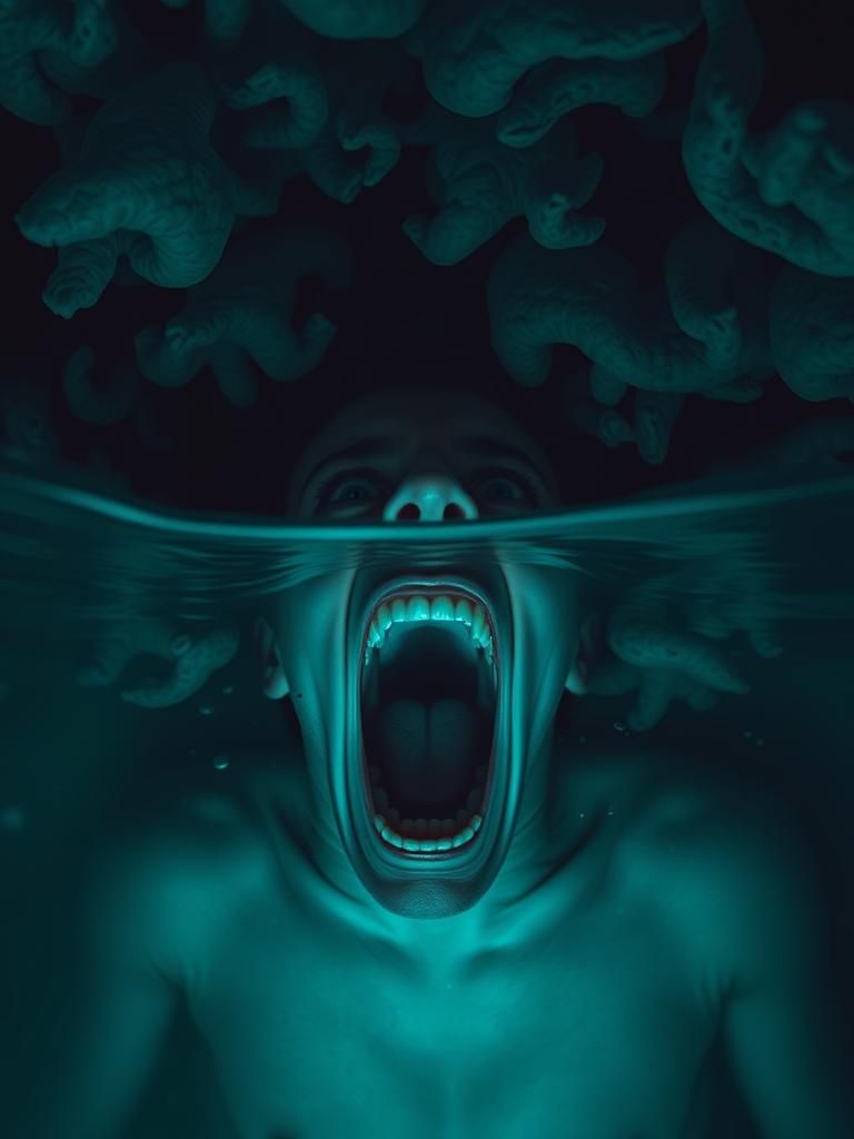 Nightmarish Submerged Figure in Liminal Dreamscape