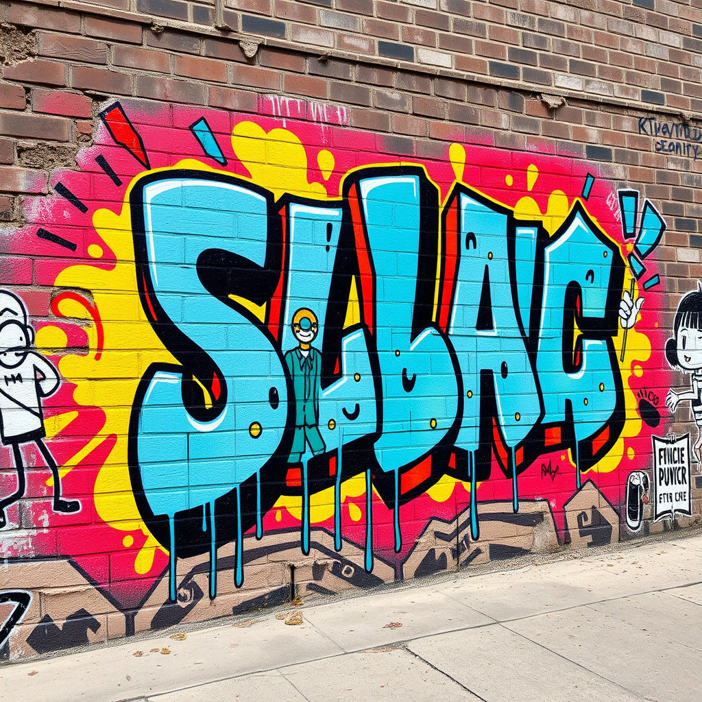 Dynamic Graffiti Mural on Brick Wall in Urban Style