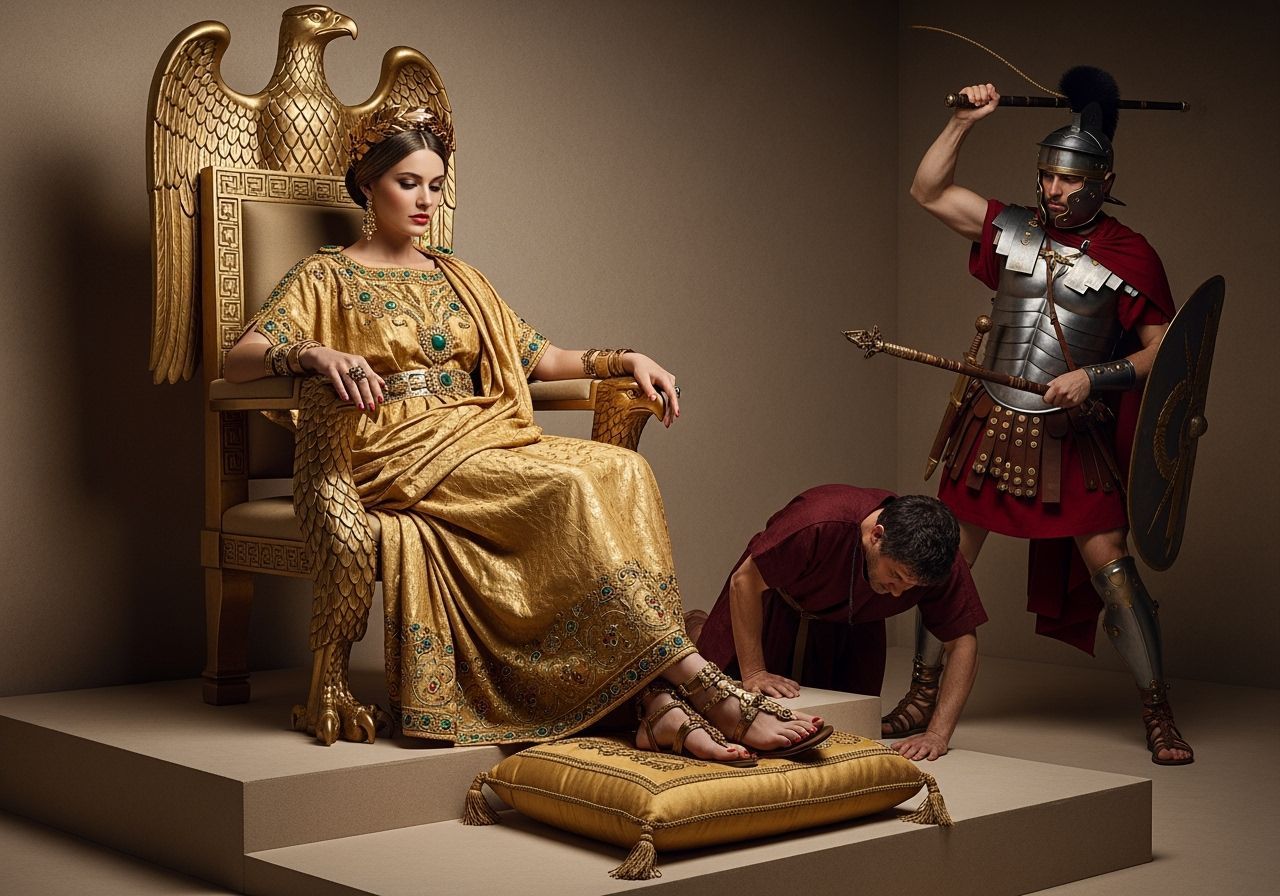 Regal Roman Empress on Gold Throne