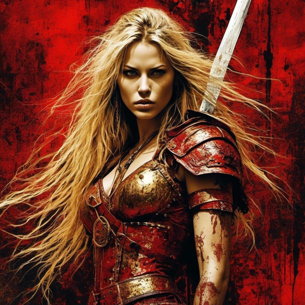 Beautiful Blonde Warrior Woman in Europunk Style