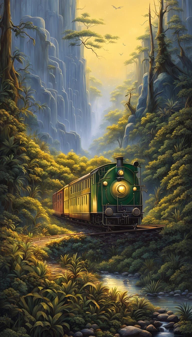 Misty Winter Evening Steam Train in Amazonian Forest