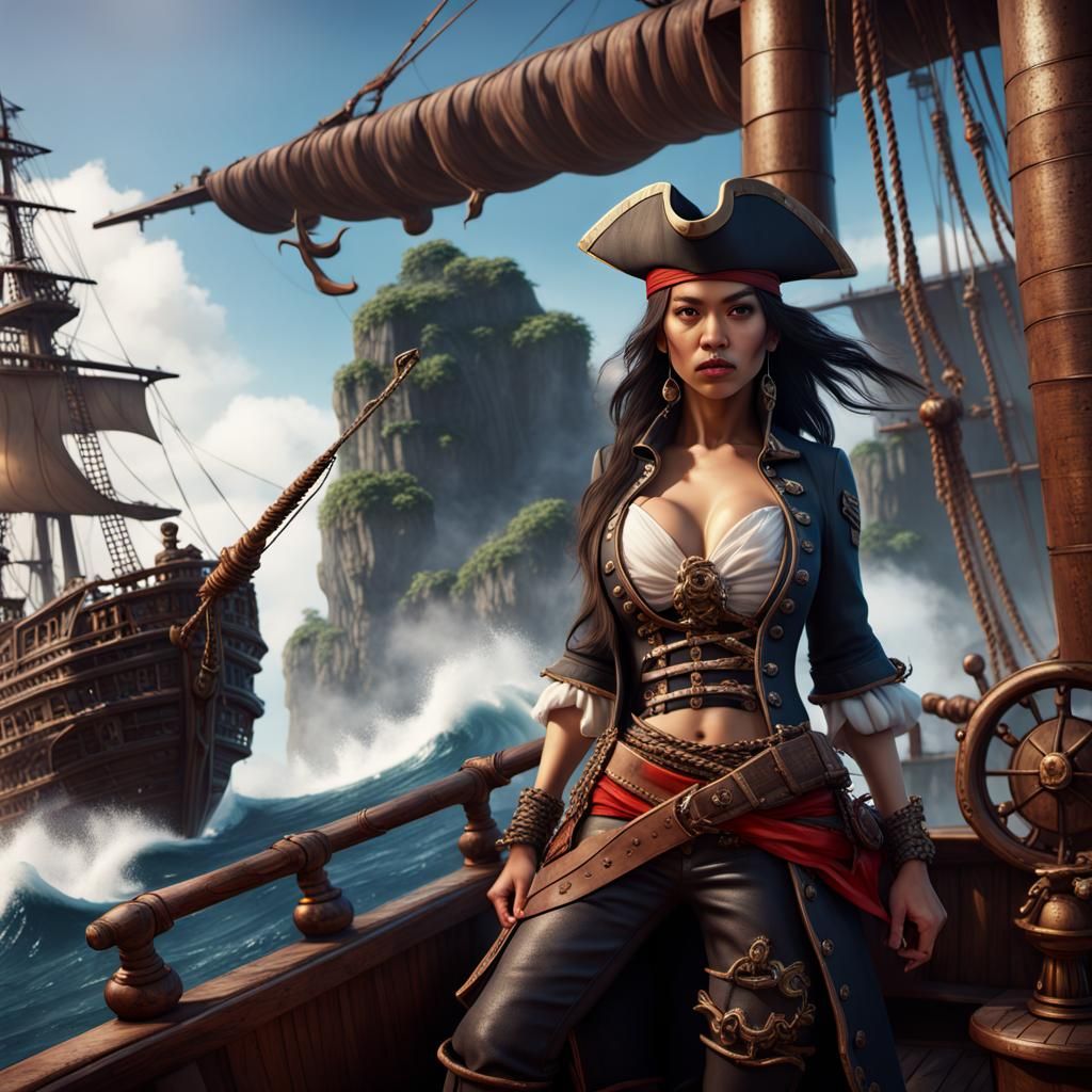 Hot Filipino female pirate on her ship