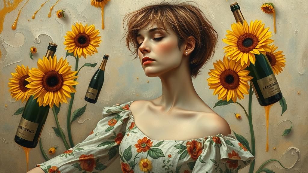 Melancholy Woman with Sunflowers, as Abstract Expressionism