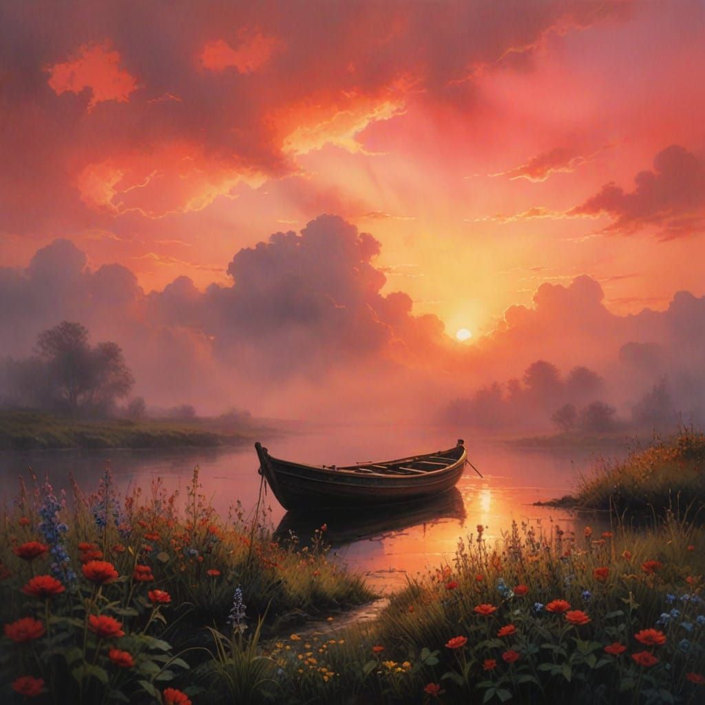 Ethereal River Scene in Vibrant Color Print Art