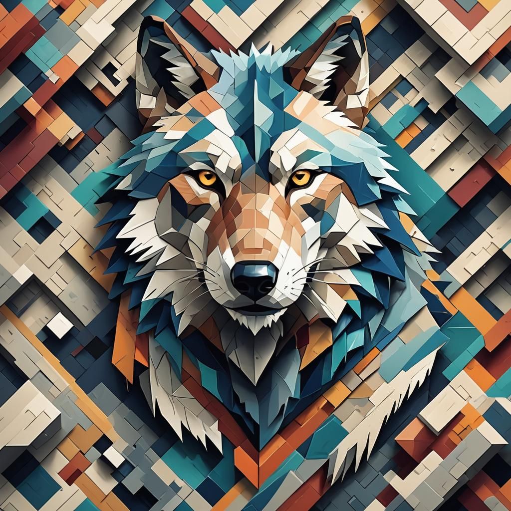 Minecraft Wolf in Cubist Art Deco Style