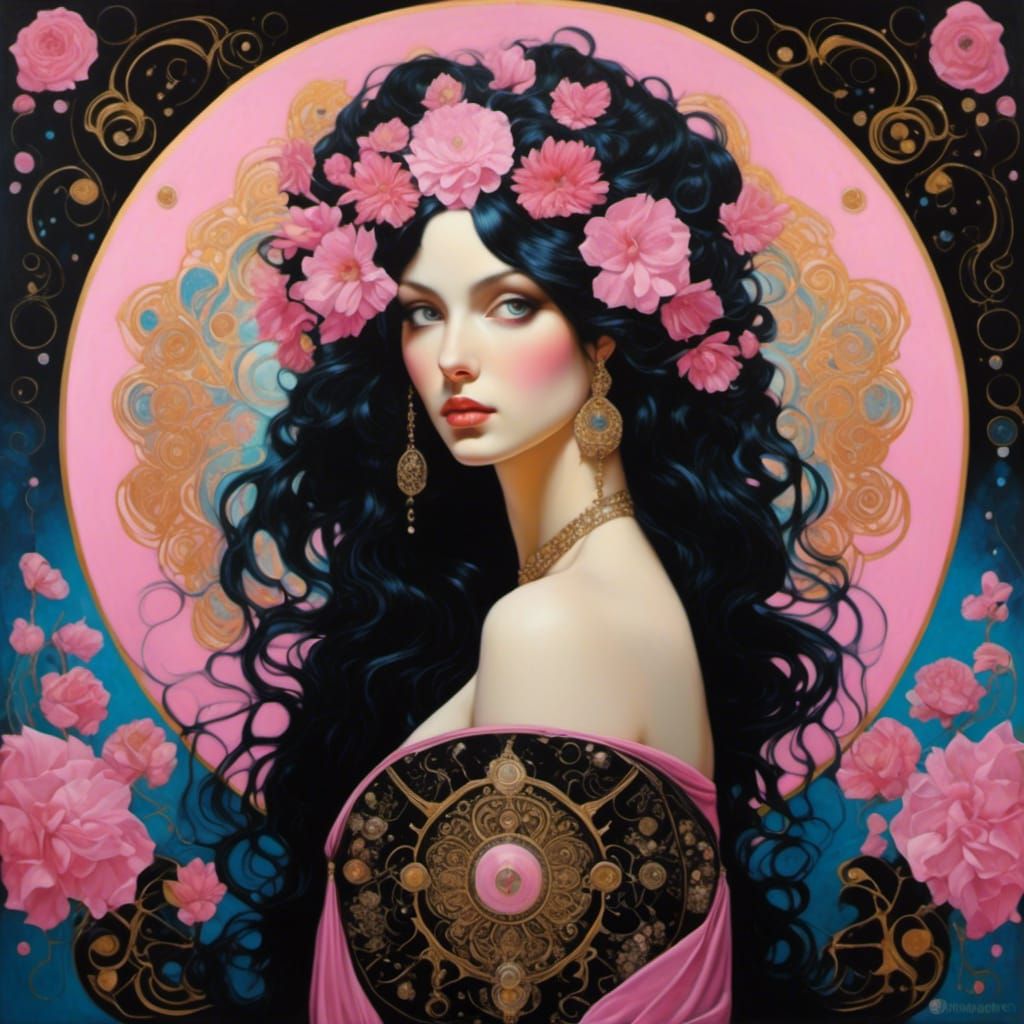 Pink and Black Mandala Inspired by Art Masters