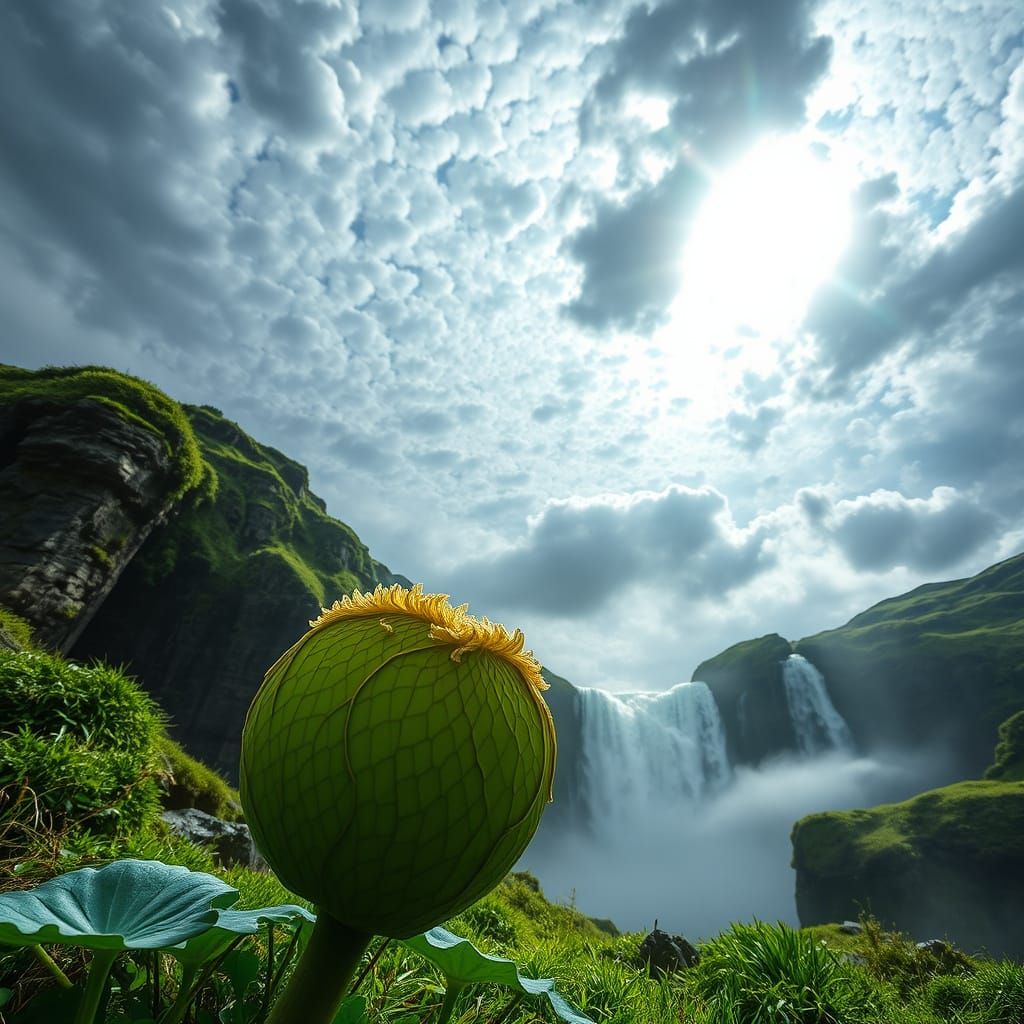 Surreal Fantasy Clouds with Waterlily in Stormy Landscape