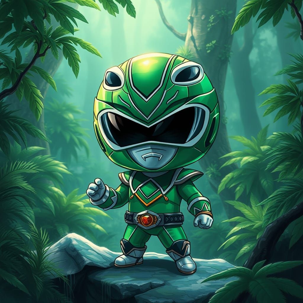 Chibi Green Power Ranger in Enchanted Forest